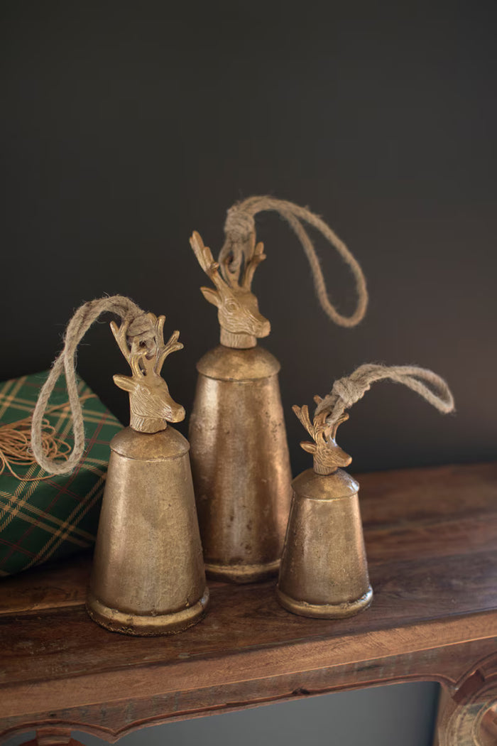 Gold Christmas Bells w/Deer Finials