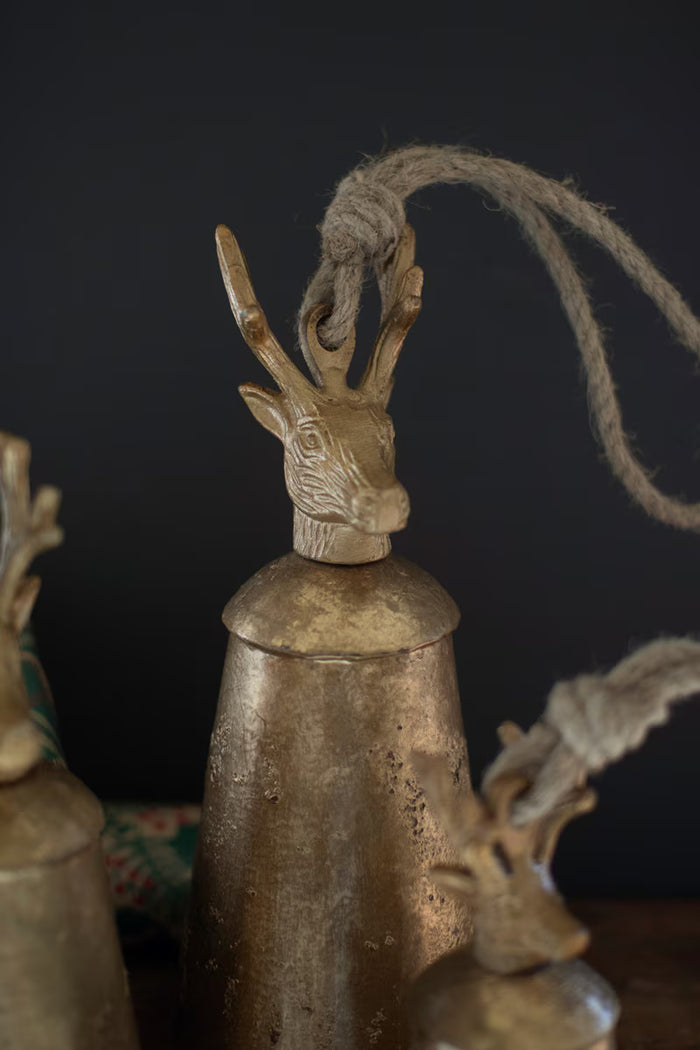 Gold Christmas Bells w/Deer Finials