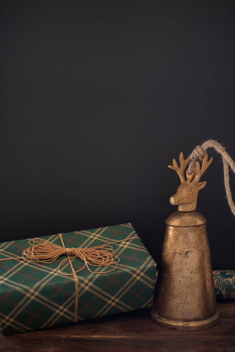 Gold Christmas Bells w/Deer Finials