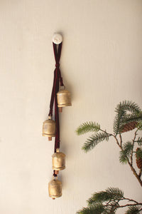 Jingle Bell Cluster on Maroon Velvet Ribbon