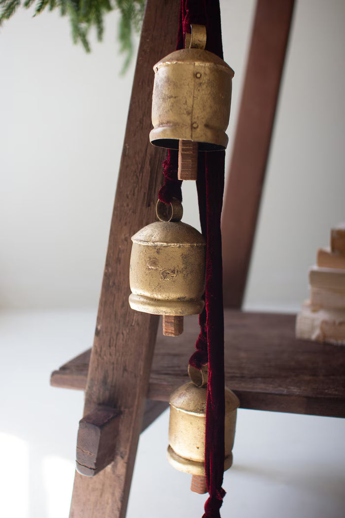 Jingle Bell Cluster on Maroon Velvet Ribbon