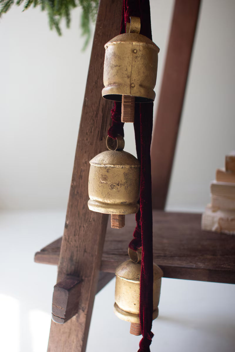 Jingle Bell Cluster on Maroon Velvet Ribbon