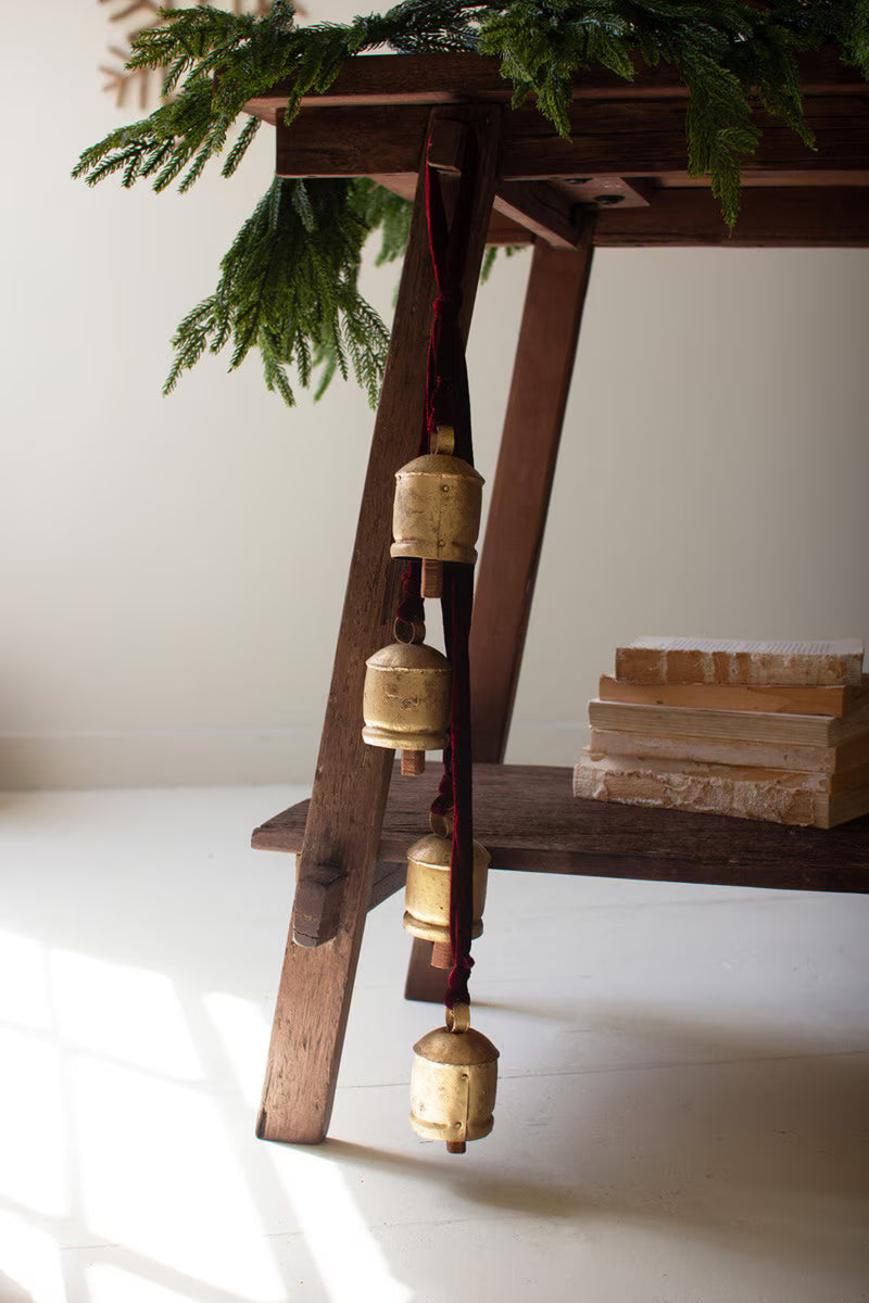 Jingle Bell Cluster on Maroon Velvet Ribbon