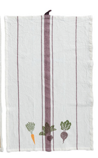 Cotton & Linen Printed Tea Towel w/ Vegetable/Cutlery Pattern