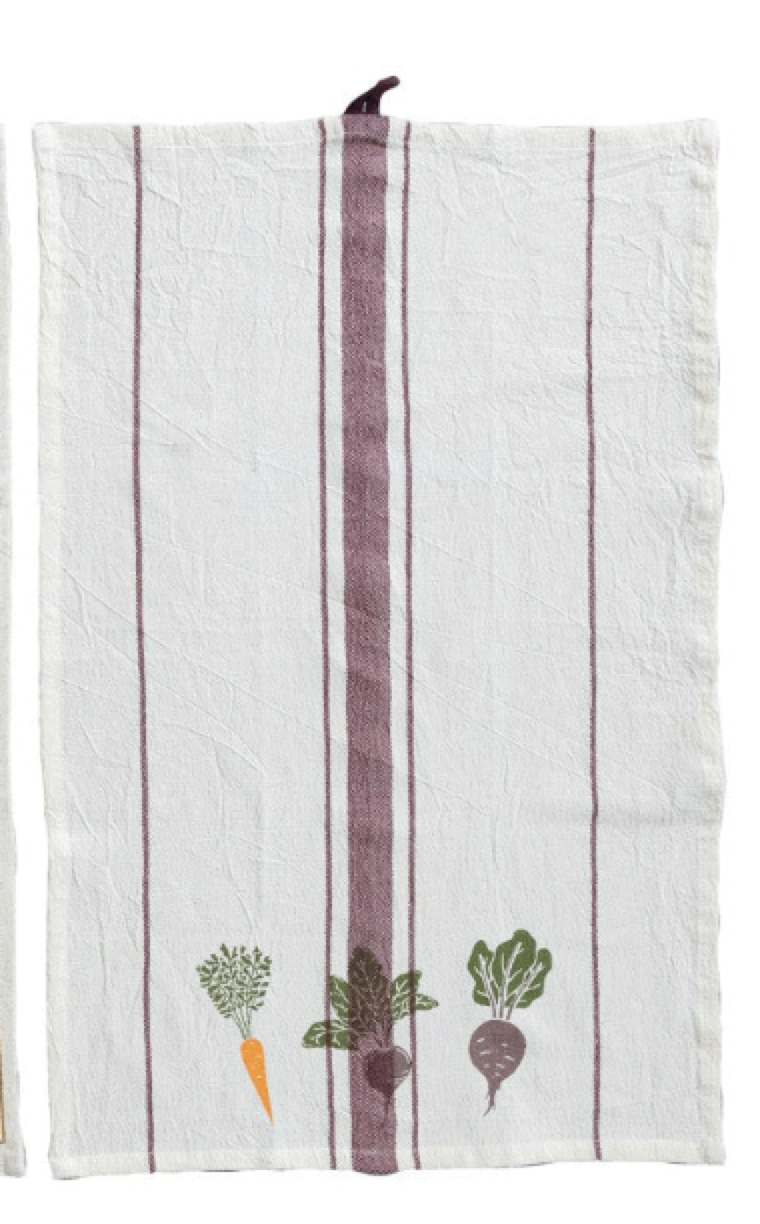 Cotton & Linen Printed Tea Towel w/ Vegetable/Cutlery Pattern