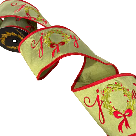 John Mark Ribbon - Embroidered Joy Wreath Taffeta-4x5yds