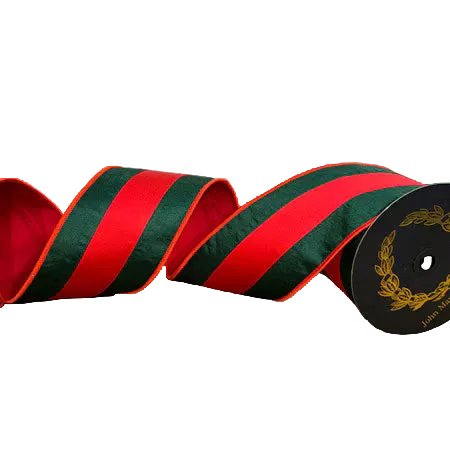 John Mark Ribbon - Satin Green/Red Stripe -4x10yd