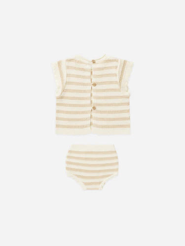 Scallop Knit Baby Set | Sand Stripe