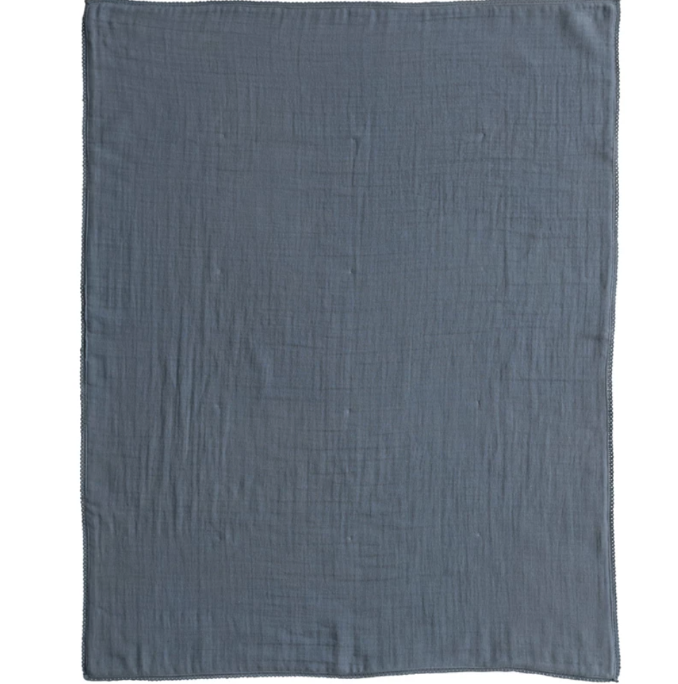 Cotton Double Cloth Baby Blanket w/ Trim - Blue