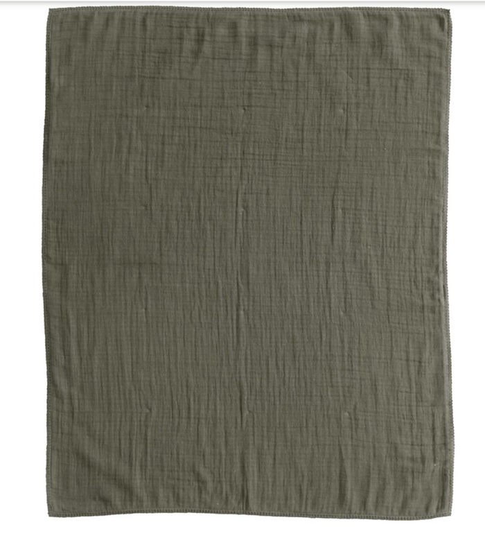 Cotton Double Cloth Baby Blanket w/ Trim - Green