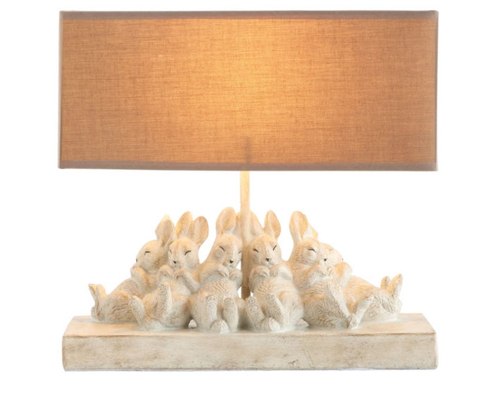 Table Lamp with Rabbits and Linen Shade