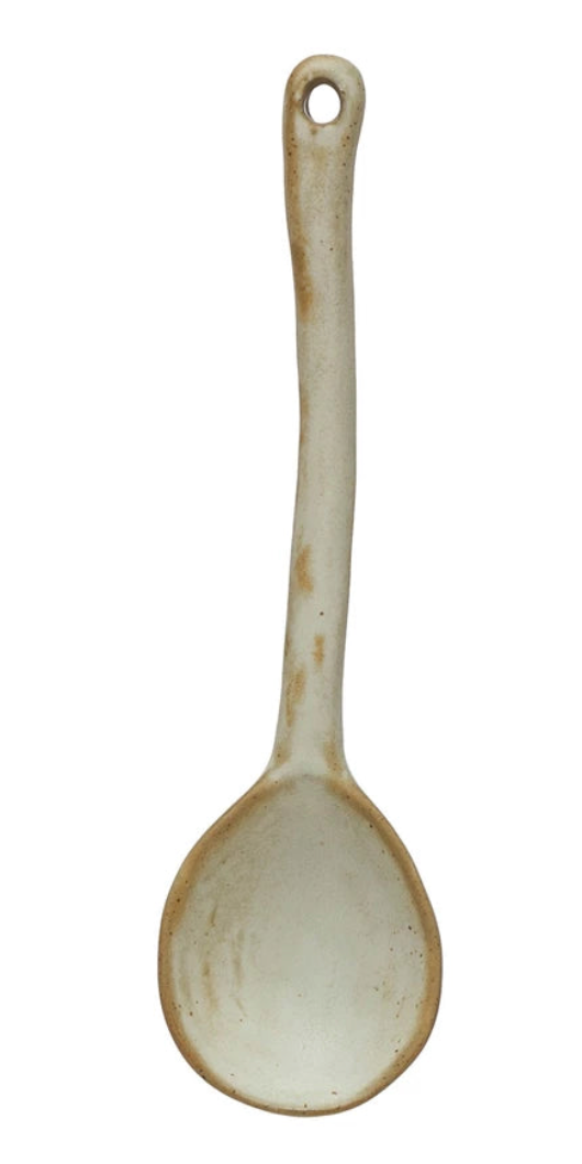 Stoneware Spoon with Glaze- White