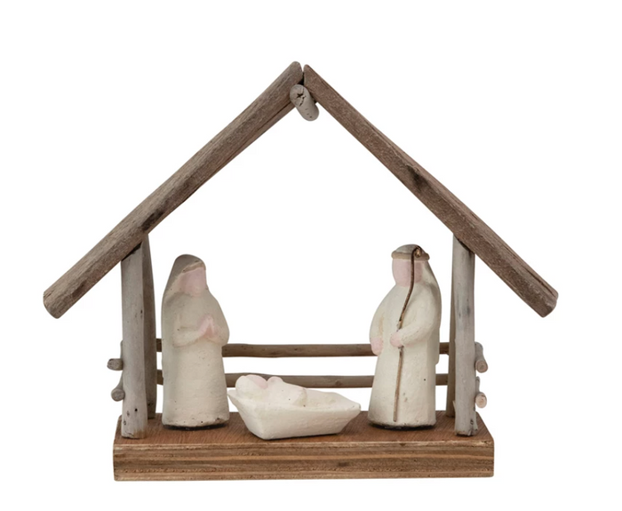 Nativity Scene w/ Wood Base