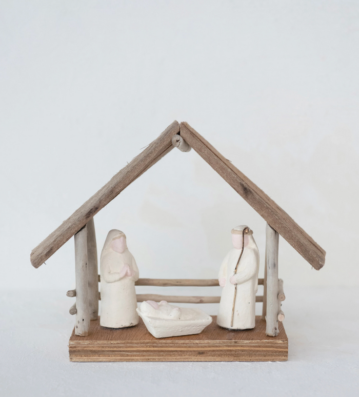 Nativity Scene w/ Wood Base