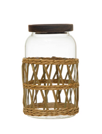 Glass Canister w/Acacia Wood Lid & Woven Sleeve