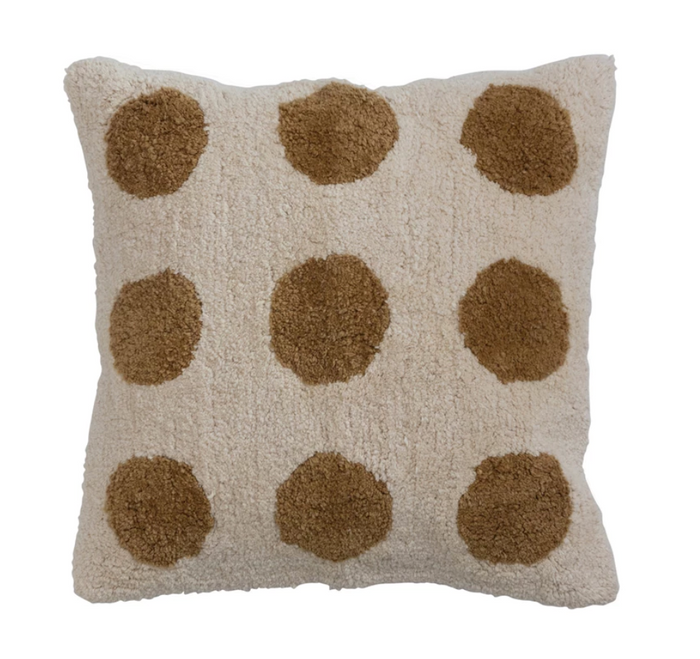 Cotton Tufted Pillow w/ Dots & Chambray Back