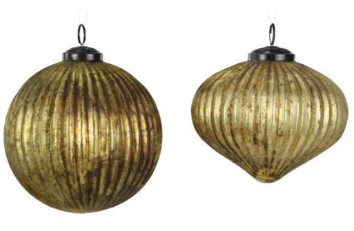 Antique Gold Glass Ball/Finial Ornament - 5"