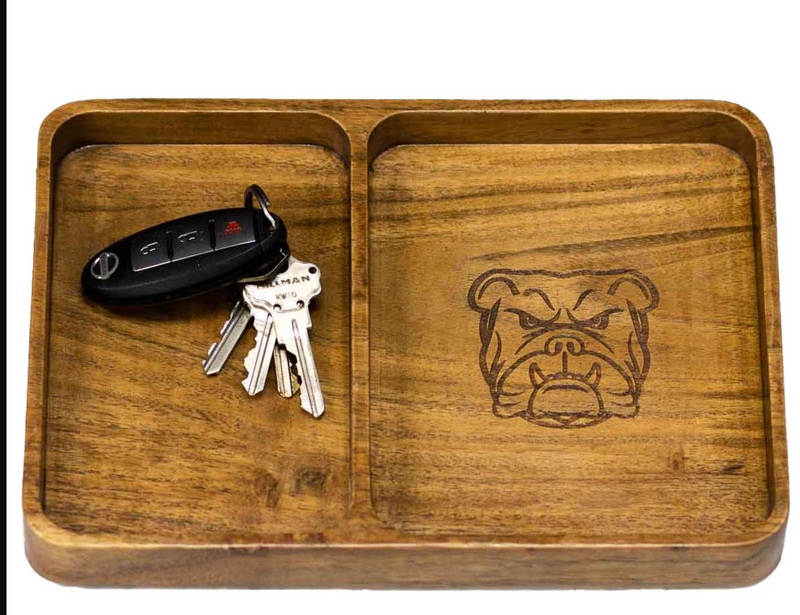 Bulldog Etched Wood Valet Tray