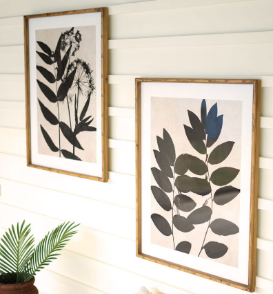 Framed Black Leaf Prints Under Glass - set of 2