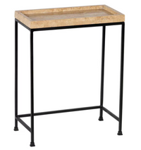 Rectangular Travertine Side Table With Metal Legs