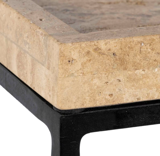 Rectangular Travertine Side Table With Metal Legs