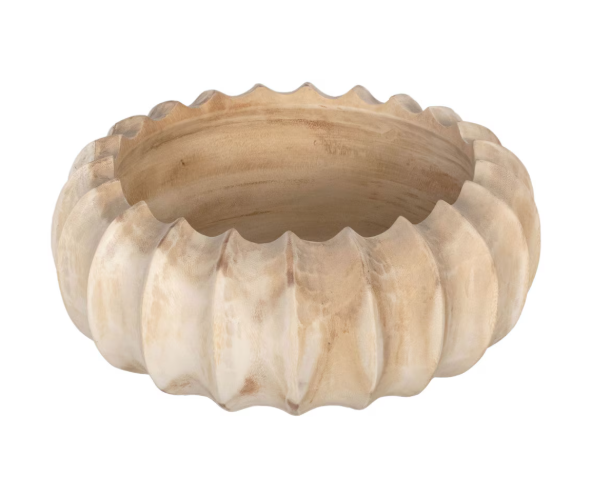 Scalloped Carved Wooden Bowl