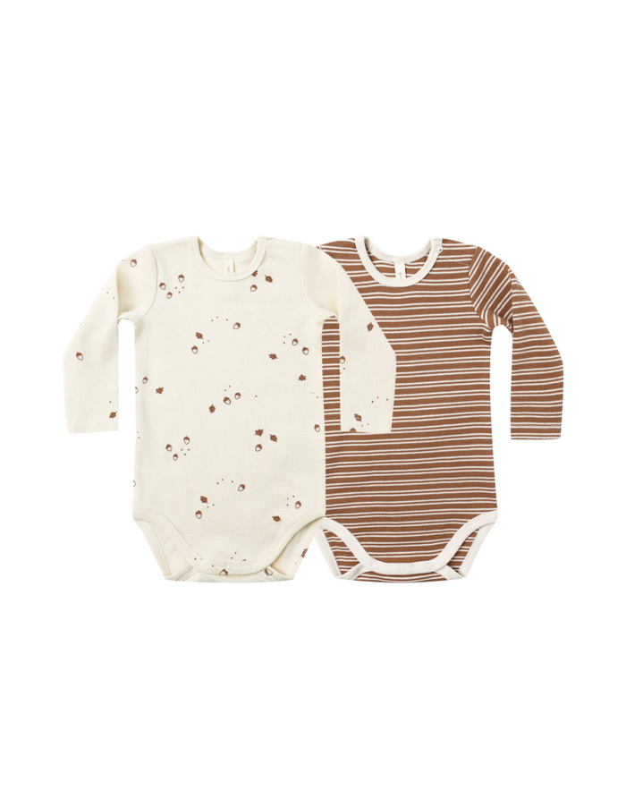 Ribbed Body Suit, 2 pack || Cedar Micro Stripe, Acorns