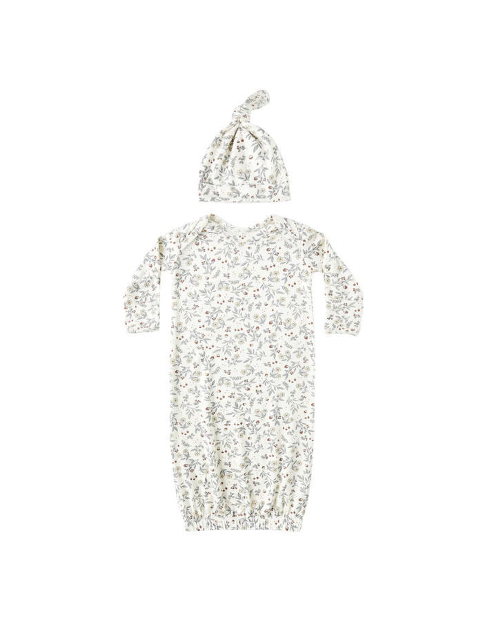 Bamboo Baby Gown + Hat Set || Woodland