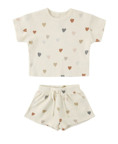 Waffle Tee + Short Set || Confetti Hearts
