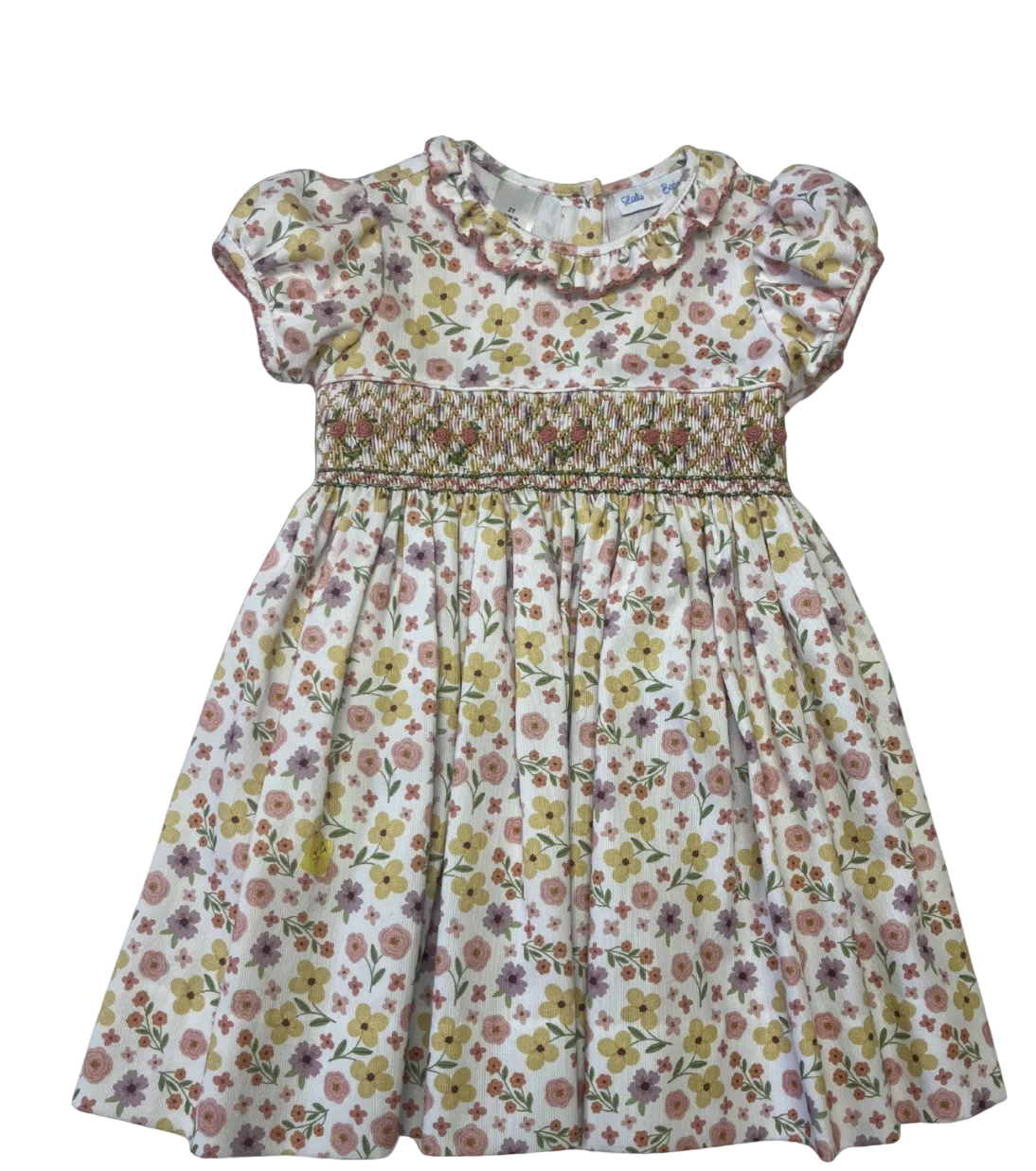 Smocked Dress with Ruffle Collar - Roses