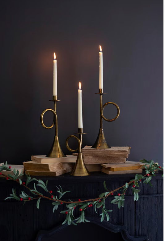 Antique Brass Trumpet Taper Candle Holder