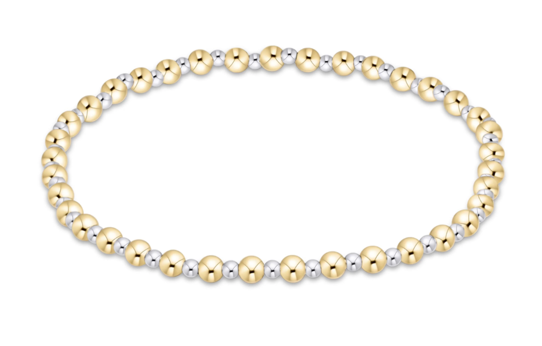 classic grateful pattern 3mm bead bracelet- mixed metal