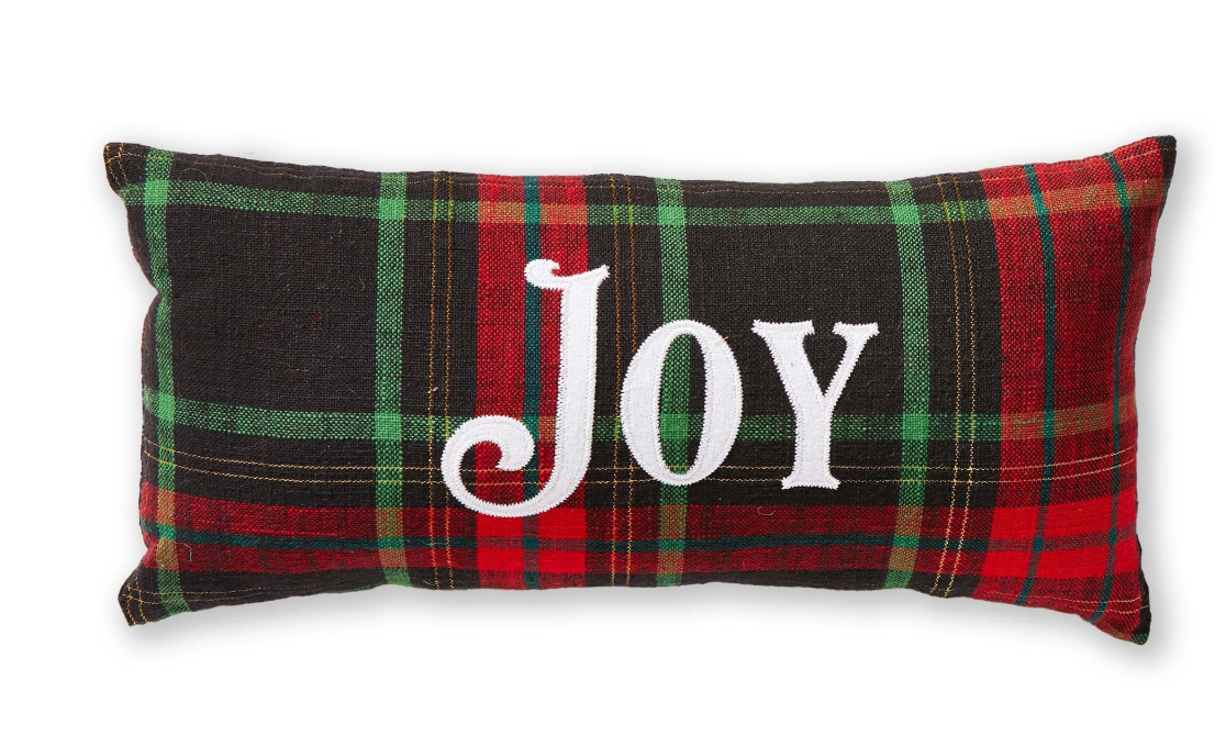 Joy Christmas Plaid Pillow