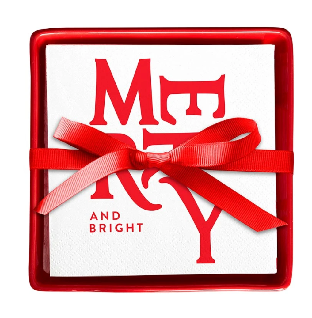 Ceramic Cocktail Napkin Tray - Merry and Bright