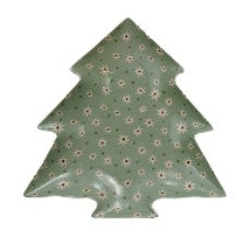 Stoneware Tree Shaped Plate with Holiday Pattern