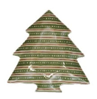 Stoneware Tree Shaped Plate with Holiday Pattern