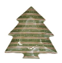 Stoneware Tree Shaped Plate with Holiday Pattern