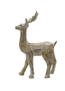 Resin Standing Deer, Whitewashed Carved Wood Finish, 2 Styles