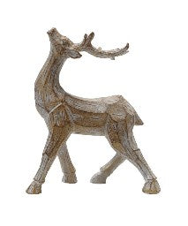 Resin Standing Deer, Whitewashed Carved Wood Finish, 2 Styles
