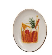 Oval Stoneware Dish with Cocktail Image, 4 Styles