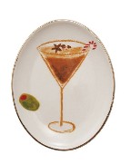 Oval Stoneware Dish with Cocktail Image, 4 Styles