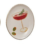 Oval Stoneware Dish with Cocktail Image, 4 Styles