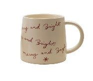 Stoneware Mug with Holiday Saying, Cream Color, 4 Styles - 16 oz.