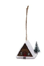 Resin House Ornament with Snow & Tree, 3 Styles