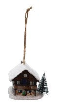 Resin House Ornament with Snow & Tree, 3 Styles