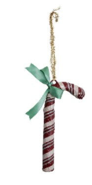 Hand-Painted Paper Mache Candy Cane Ornament with Bow, 3 Colors