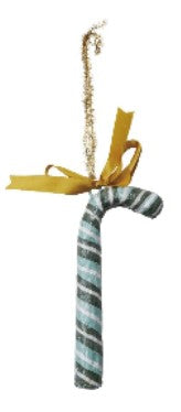 Hand-Painted Paper Mache Candy Cane Ornament with Bow, 3 Colors