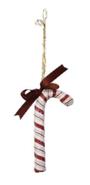 Hand-Painted Paper Mache Candy Cane Ornament with Bow, 3 Colors