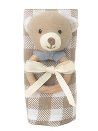 Rattle & Swaddle Gift Set - Gingham Bear