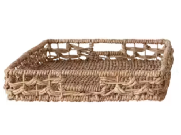 Decorative Hand-Woven Water Hyacinth & Rattan Tray w/ Handles